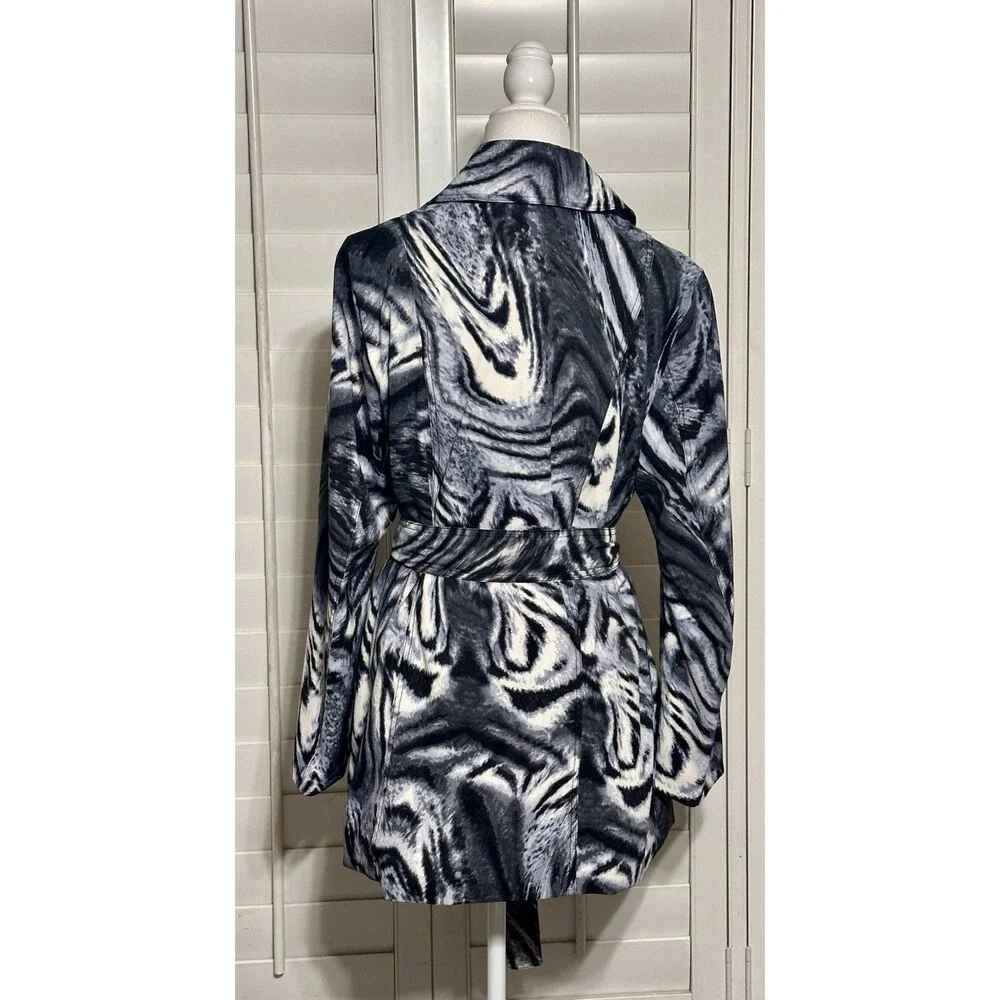 Susan Graver Women Size L Animal Print Zebra Black Grey Lined Jacket Boho